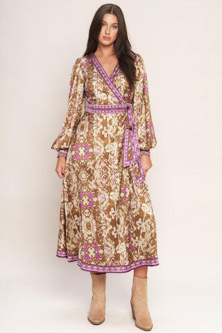 IKAT BLOOM WOVEN MIDI TRUE WRAP DRESS - Glamourous Grace