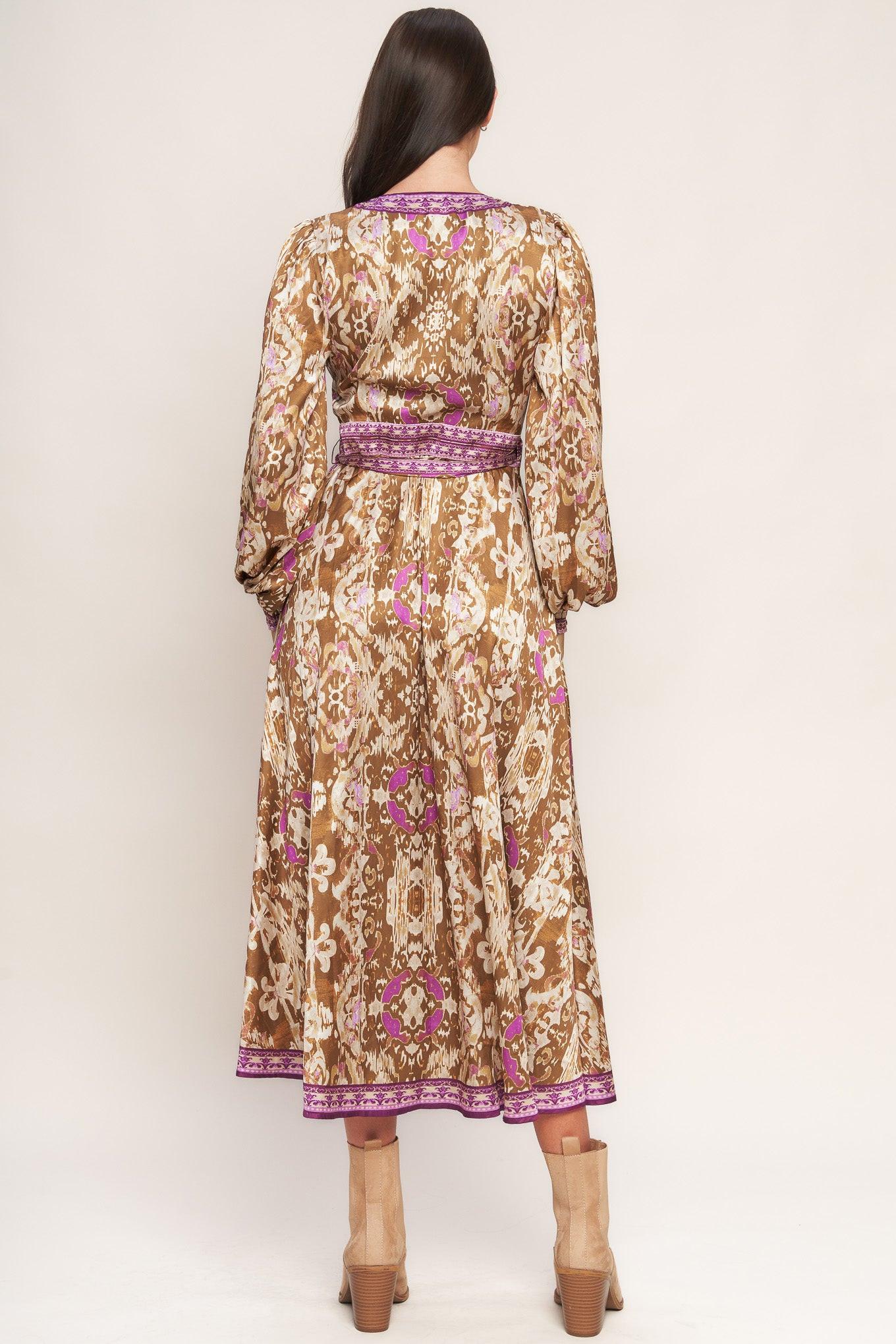 IKAT BLOOM WOVEN MIDI TRUE WRAP DRESS - Glamourous Grace
