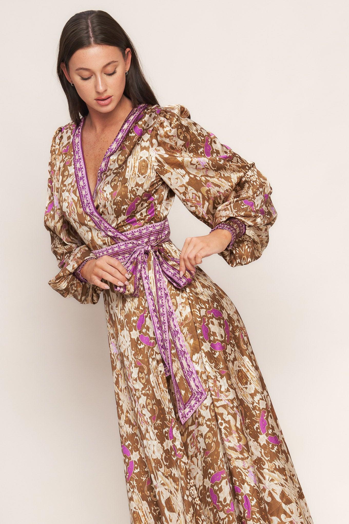 IKAT BLOOM WOVEN MIDI TRUE WRAP DRESS - Glamourous Grace