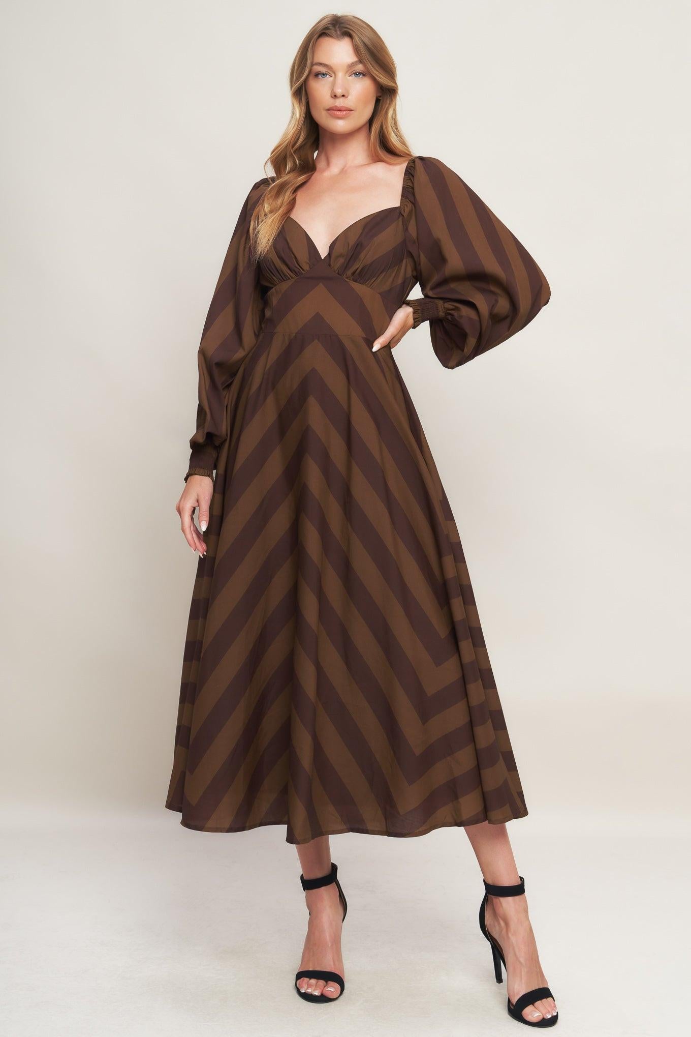 BROWN GODDESS FLOW WOVEN MIDI DRESS - Glamourous Grace