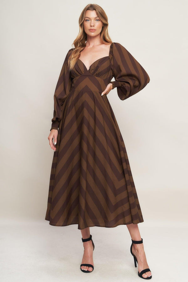 BROWN GODDESS FLOW WOVEN MIDI DRESS - Glamourous Grace