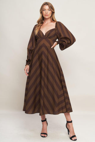 BROWN GODDESS FLOW WOVEN MIDI DRESS - Glamourous Grace