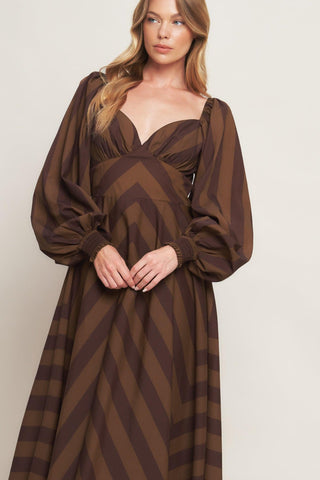 BROWN GODDESS FLOW WOVEN MIDI DRESS - Glamourous Grace