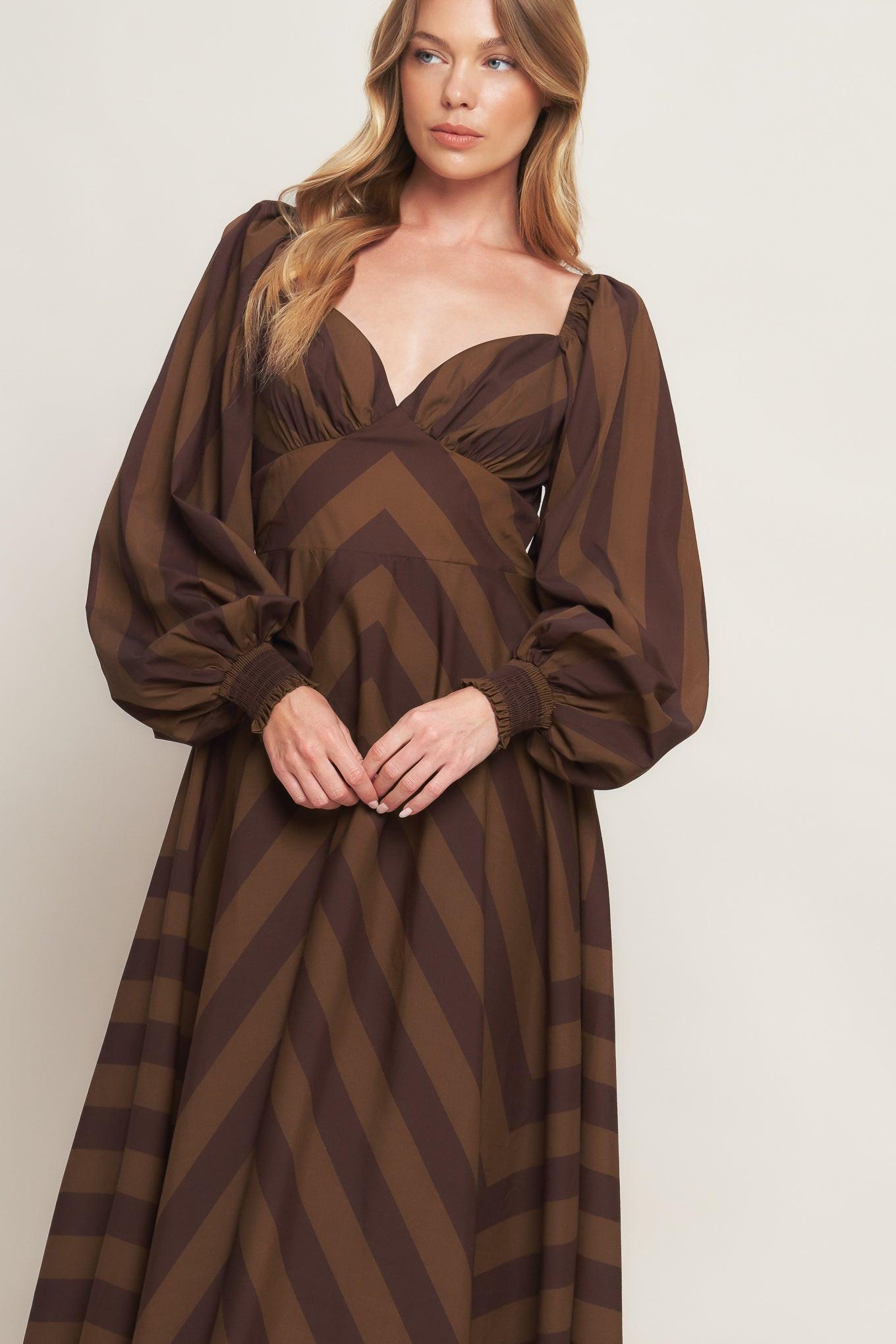 BROWN GODDESS FLOW WOVEN MIDI DRESS - Glamourous Grace