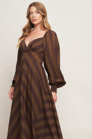 BROWN GODDESS FLOW WOVEN MIDI DRESS - Glamourous Grace