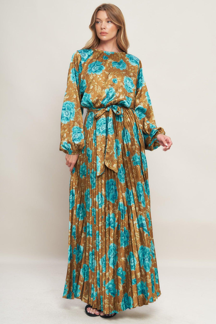 GOLDEN BLOOM LUXE WOVEN SATIN MAXI DRESS - Glamourous Grace