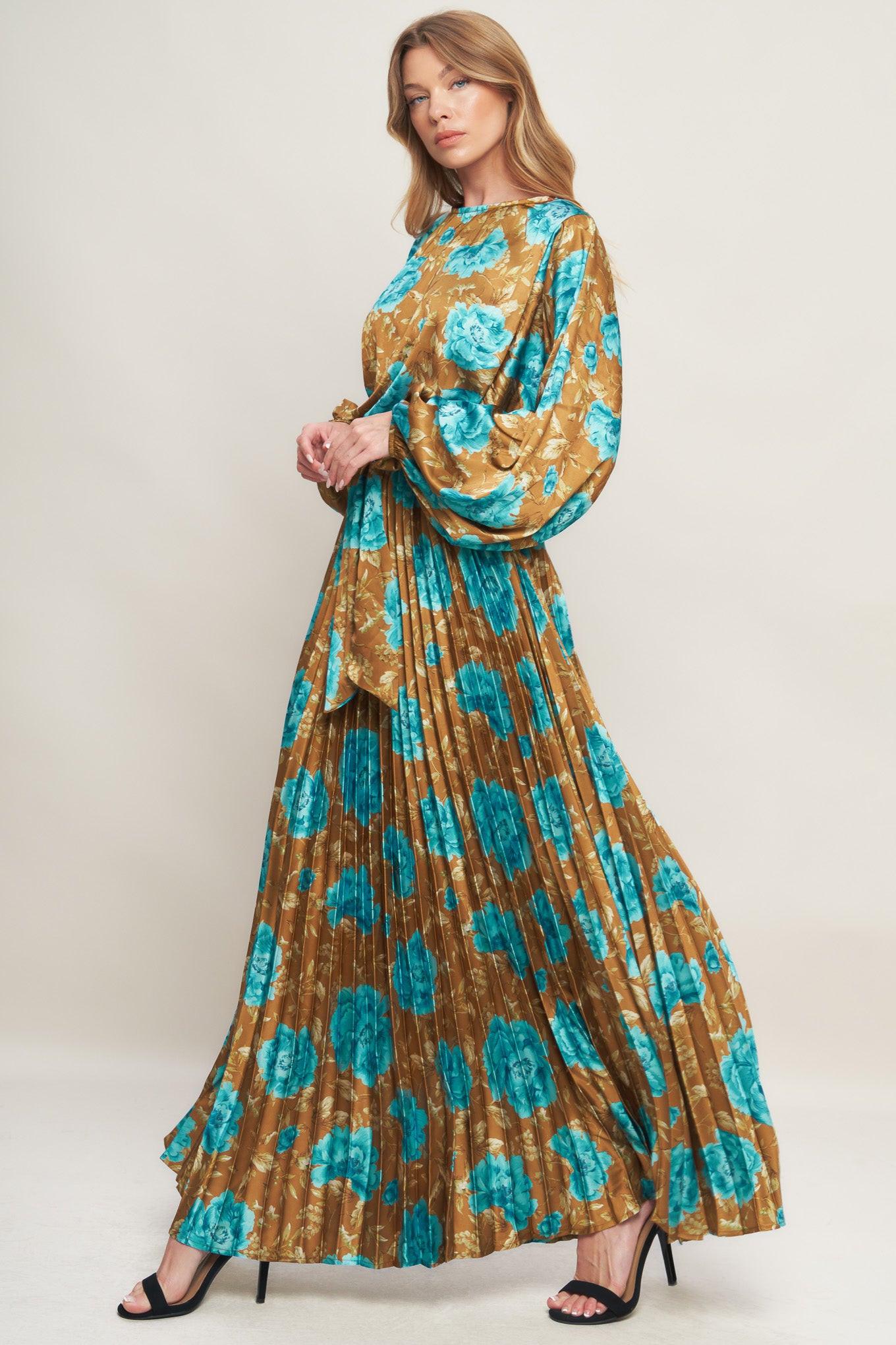 GOLDEN BLOOM LUXE WOVEN SATIN MAXI DRESS - Glamourous Grace