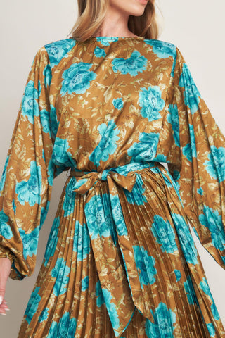 GOLDEN BLOOM LUXE WOVEN SATIN MAXI DRESS - Glamourous Grace