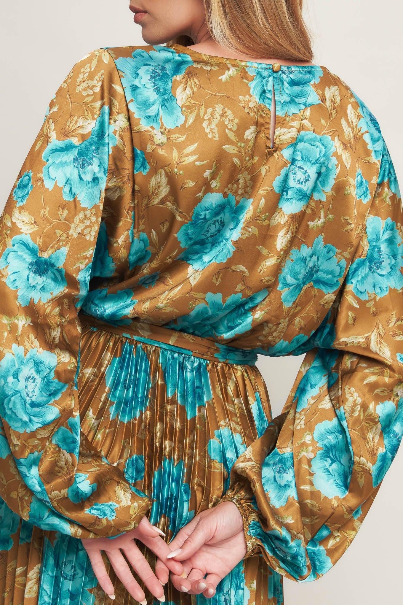GOLDEN BLOOM LUXE WOVEN SATIN MAXI DRESS - Glamourous Grace