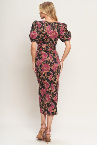 GOTHIC ROSE WOVEN MIDI DRESS - Glamourous Grace