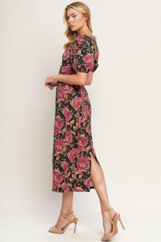 GOTHIC ROSE WOVEN MIDI DRESS - Glamourous Grace