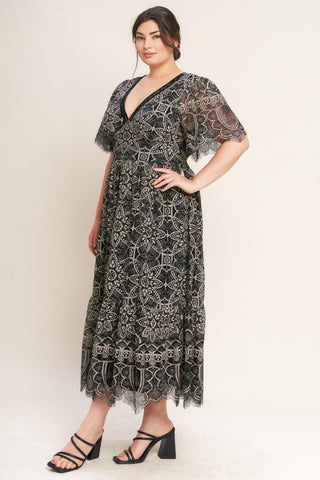GOTHIC BLOOM WOVEN LACE MIDI DRESS - Glamourous Grace