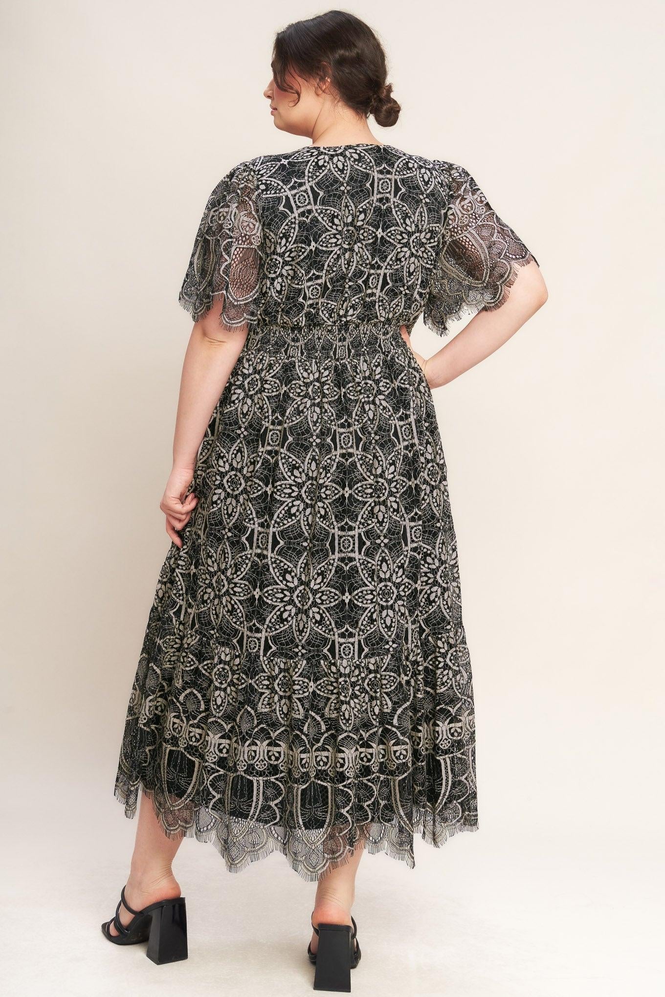 GOTHIC BLOOM WOVEN LACE MIDI DRESS - Glamourous Grace