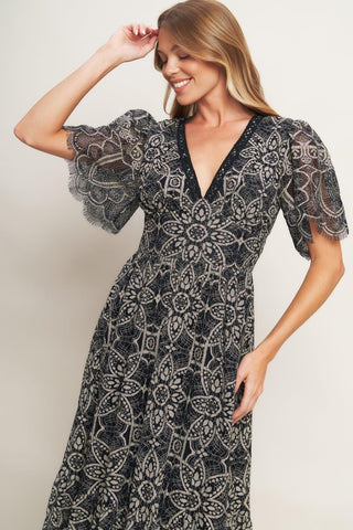GOTHIC BLOOM WOVEN LACE MIDI DRESS - Glamourous Grace