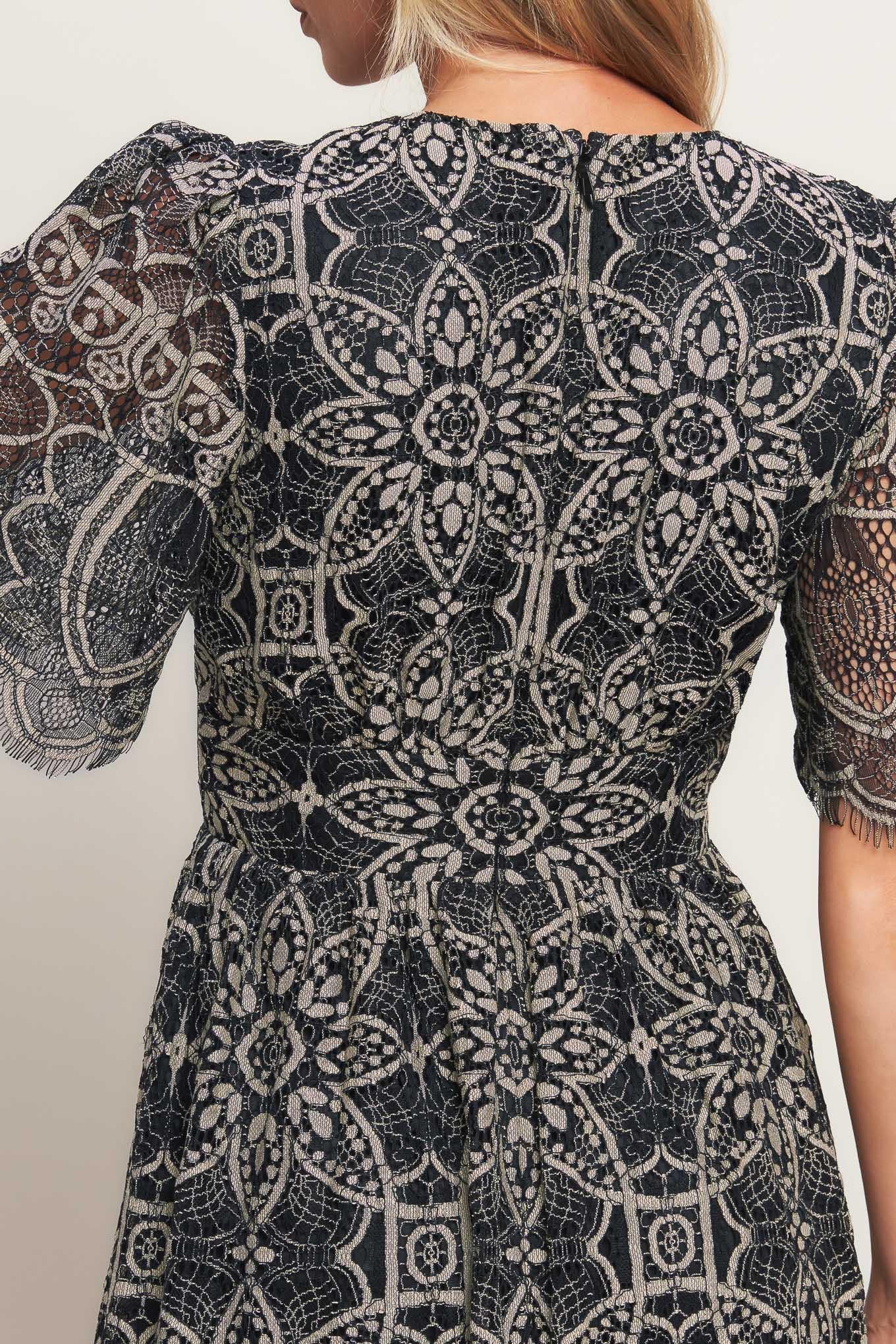 GOTHIC BLOOM WOVEN LACE MIDI DRESS - Glamourous Grace