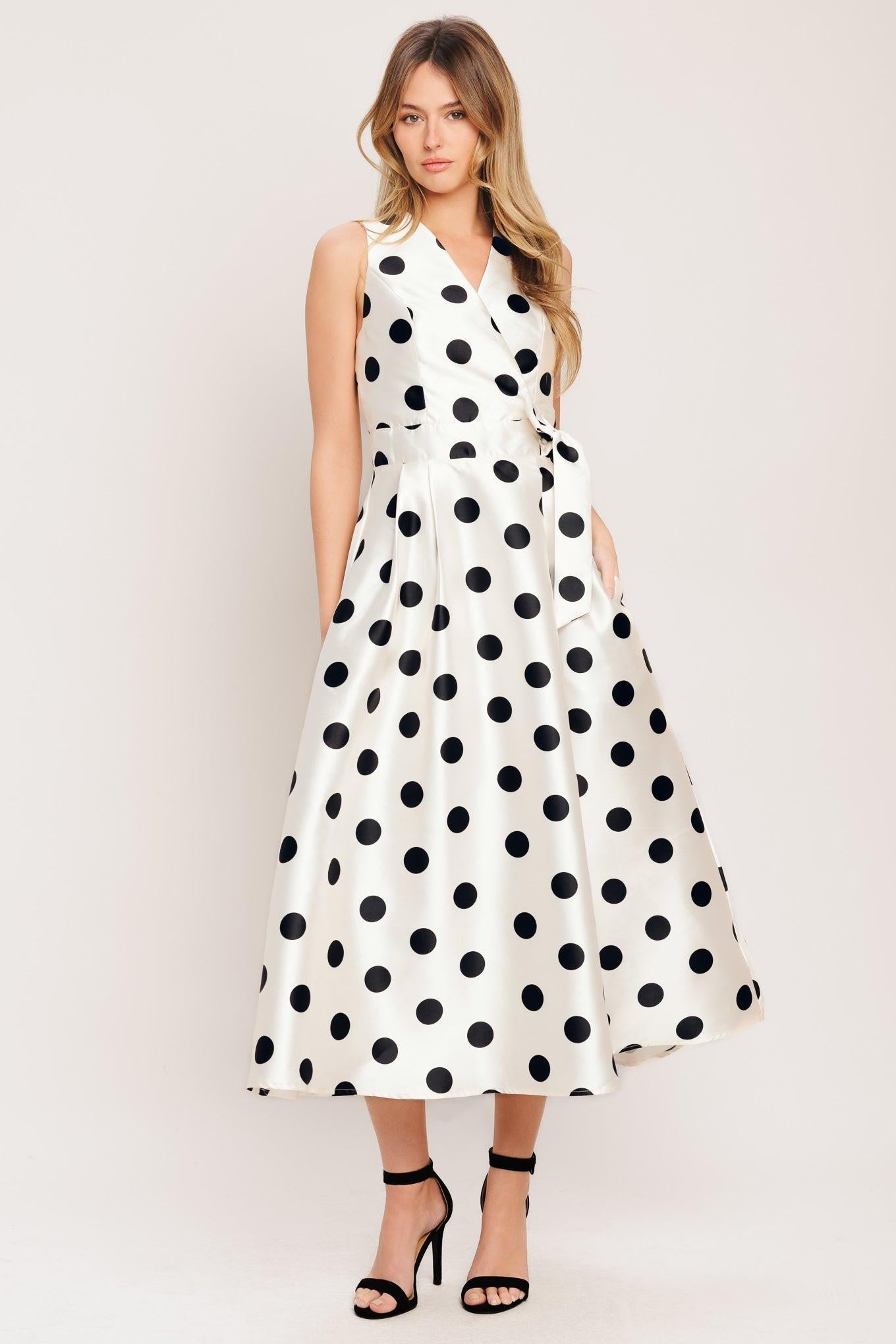 CAFÉ NOIR POLKA WOVEN MIDI DRESS - Glamourous Grace