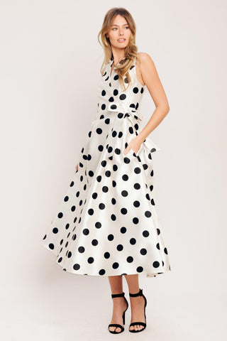 CAFÉ NOIR POLKA WOVEN MIDI DRESS - Glamourous Grace