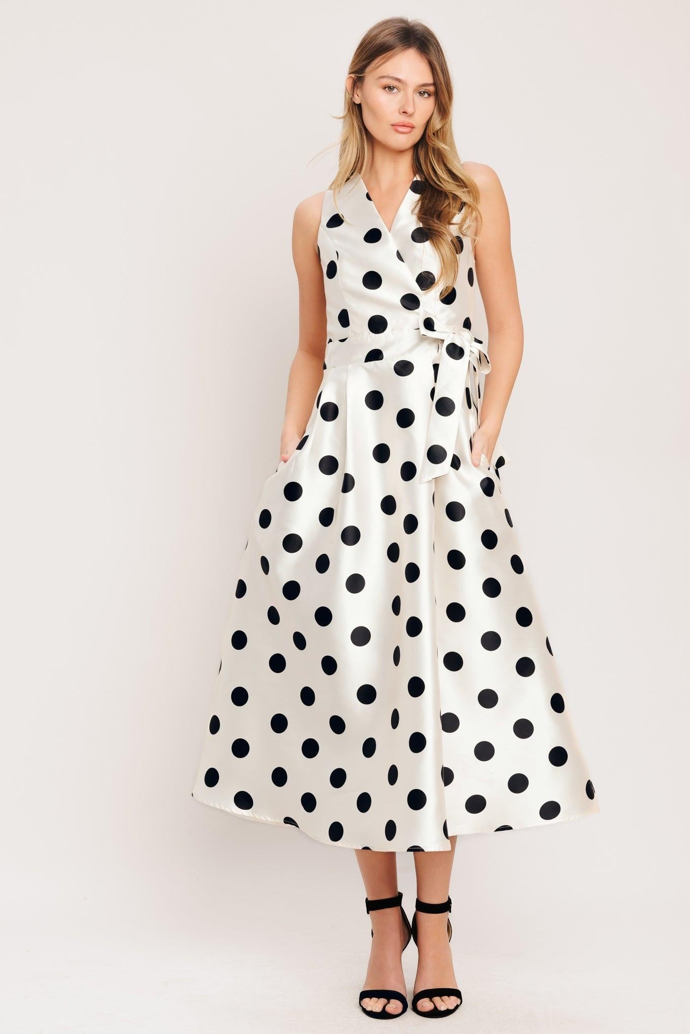 CAFÉ NOIR POLKA WOVEN MIDI DRESS - Glamourous Grace