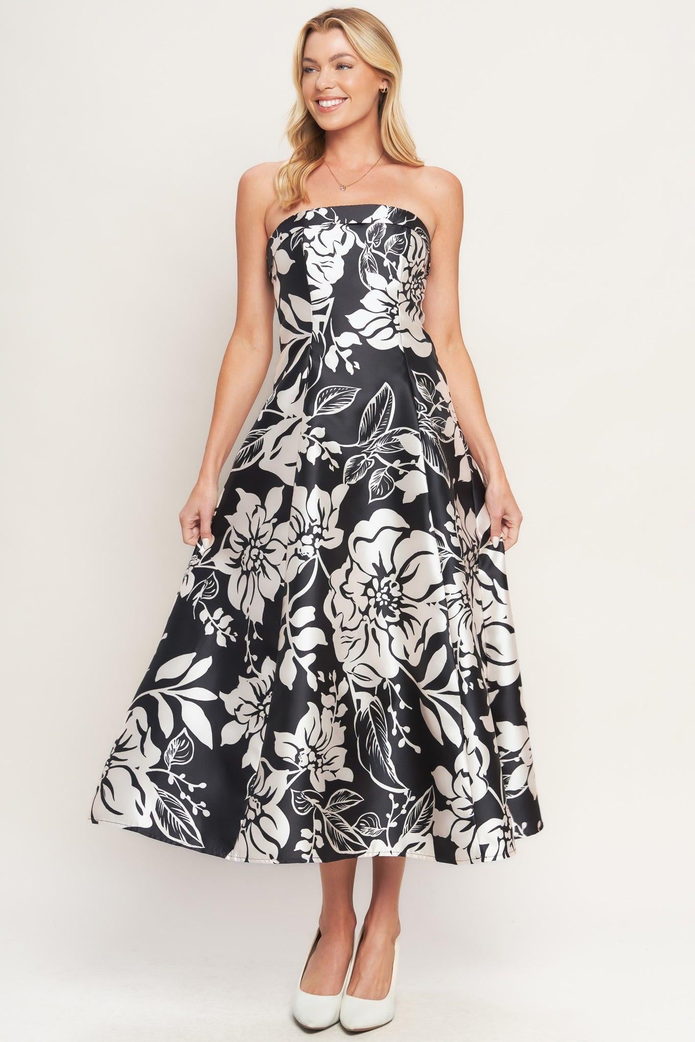 ELEGANT BLOOM SWIRL WOVEN MIDI DRESS - Glamourous Grace