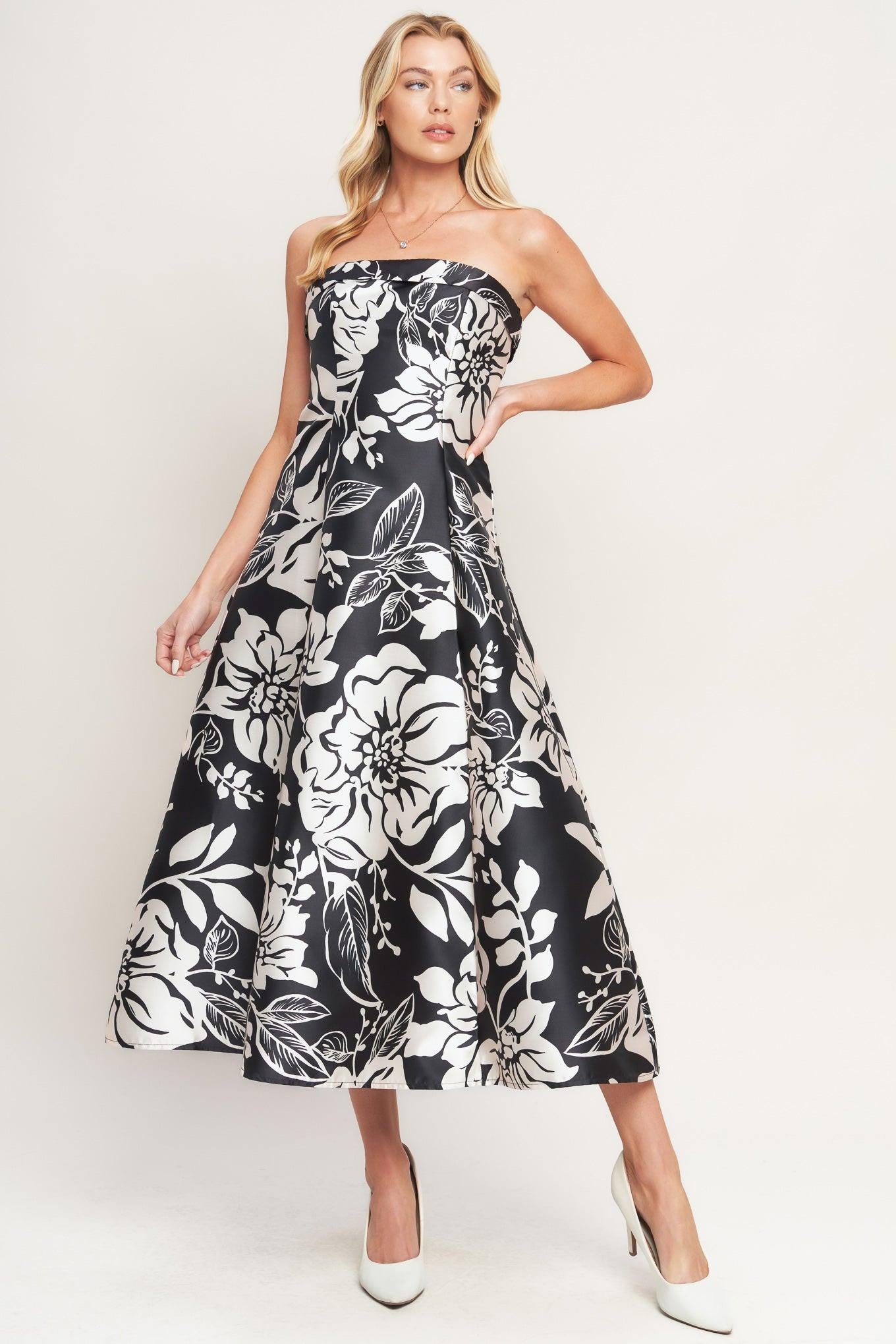 ELEGANT BLOOM SWIRL WOVEN MIDI DRESS - Glamourous Grace