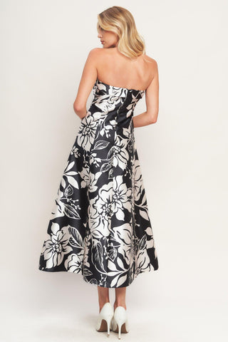 ELEGANT BLOOM SWIRL WOVEN MIDI DRESS - Glamourous Grace
