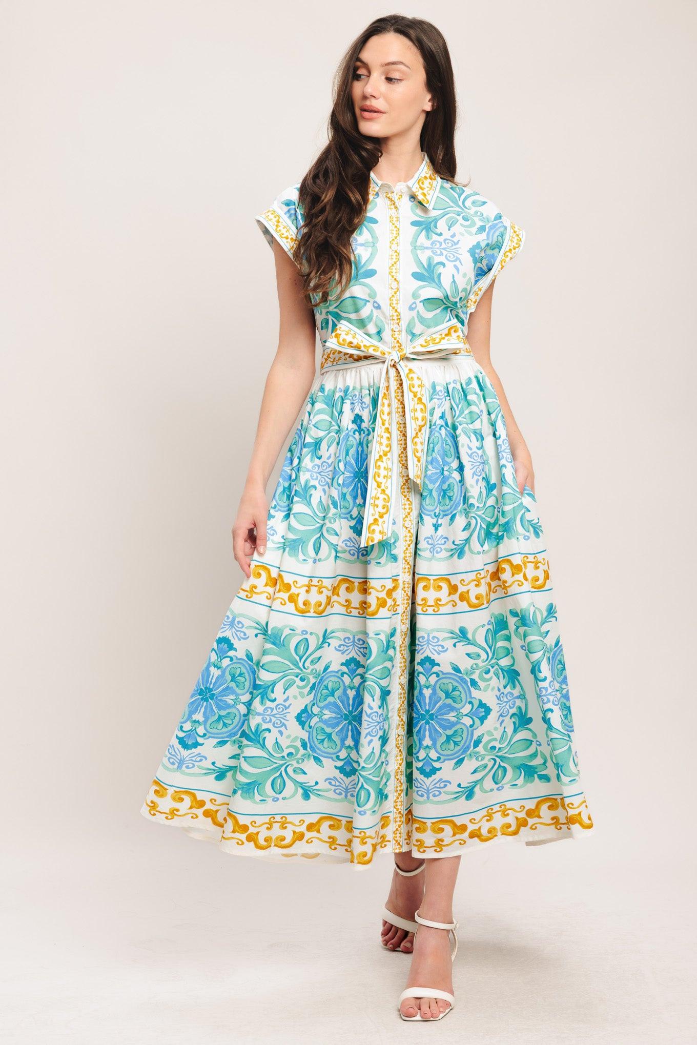 BLUE REGALIA WOVEN MIDI DRESS - Glamourous Grace