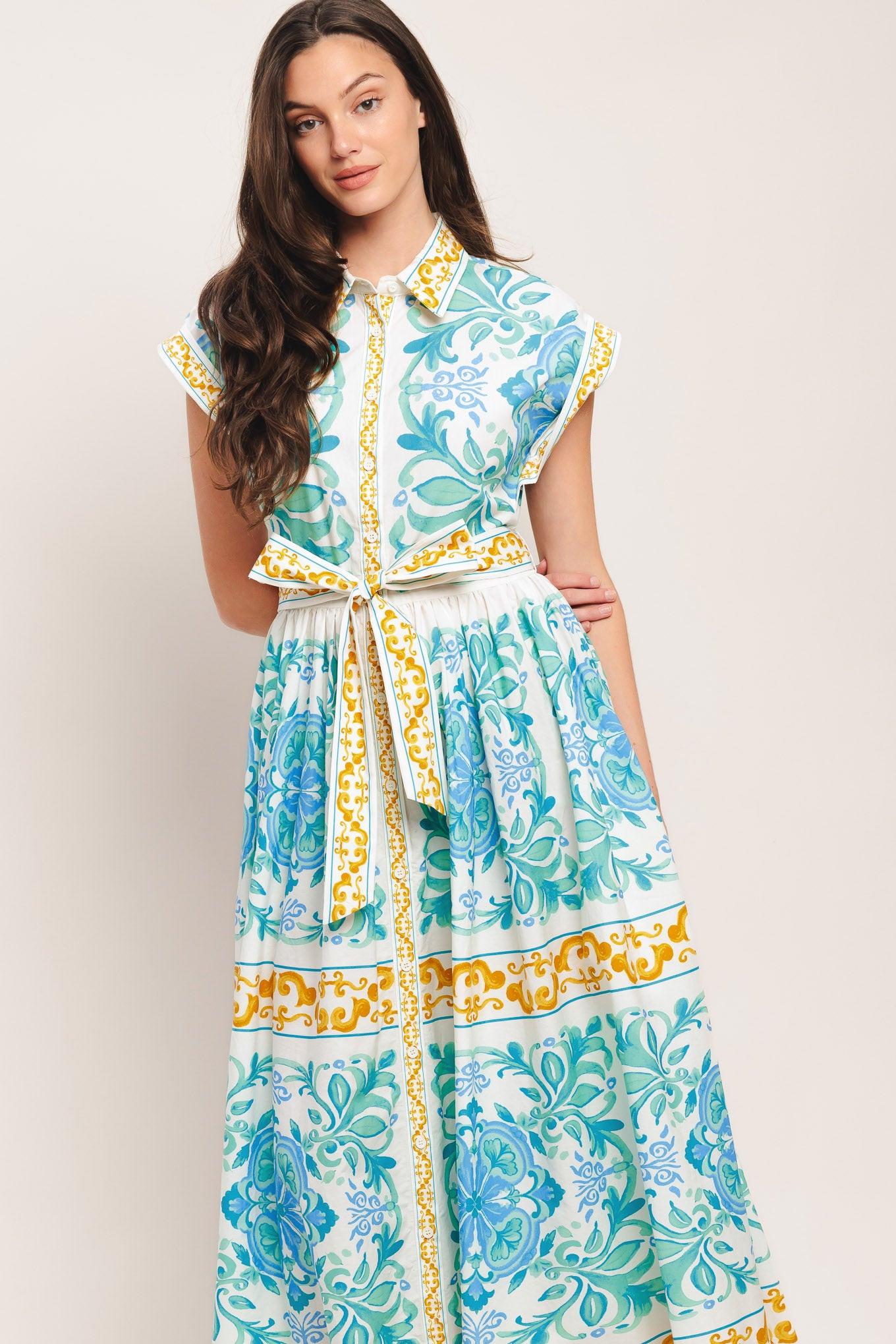 BLUE REGALIA WOVEN MIDI DRESS - Glamourous Grace LLC