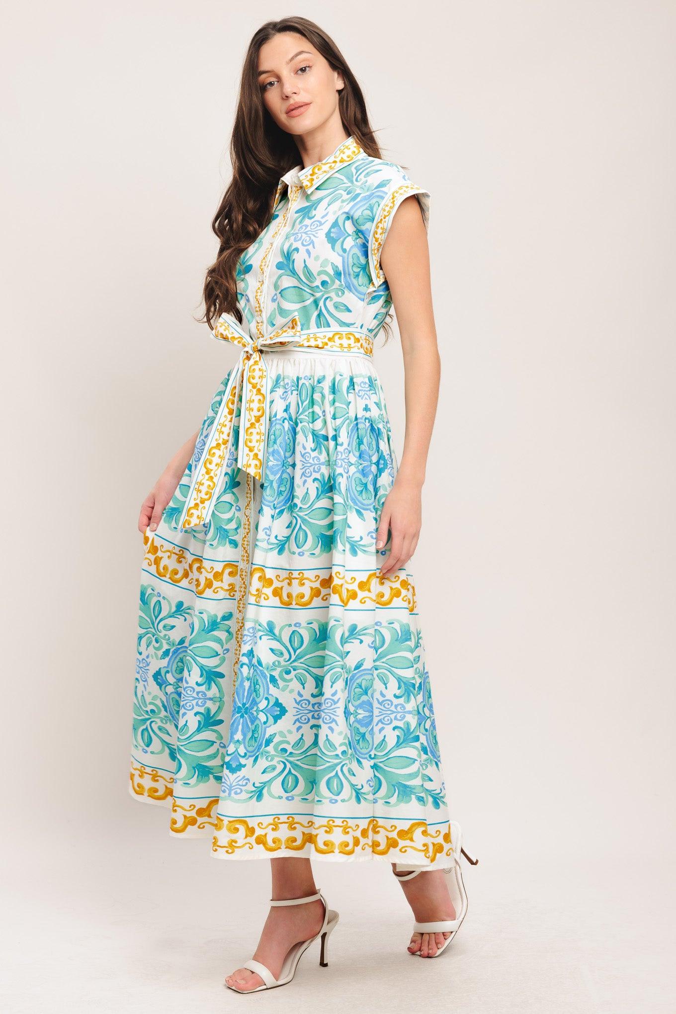 BLUE REGALIA WOVEN MIDI DRESS - Glamourous Grace LLC