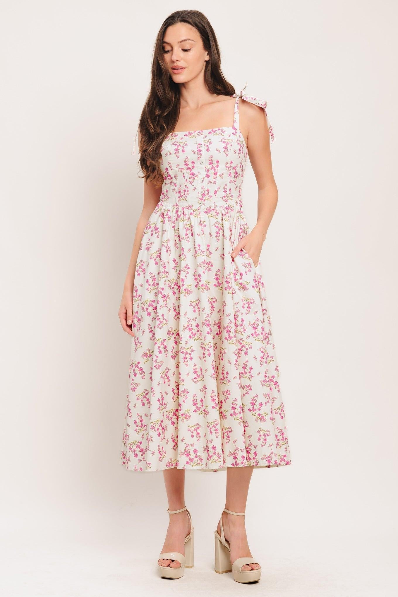 PETALS & PROMISES WOVEN MIDI DRESS - Glamourous Grace