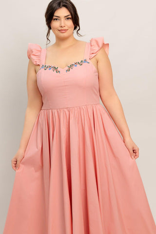 BLUSHED WITH LOVE WOVEN MIDI DRESS - Glamourous Grace