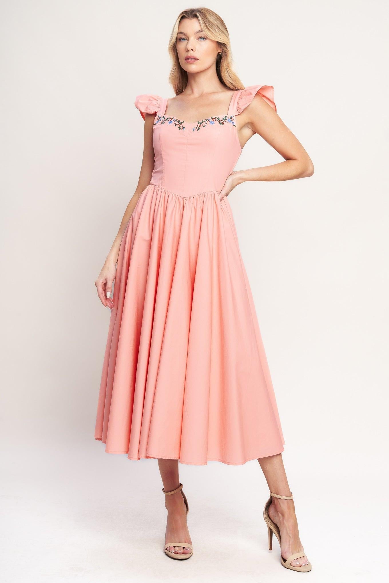BLUSHED WITH LOVE WOVEN MIDI DRESS - Glamourous Grace