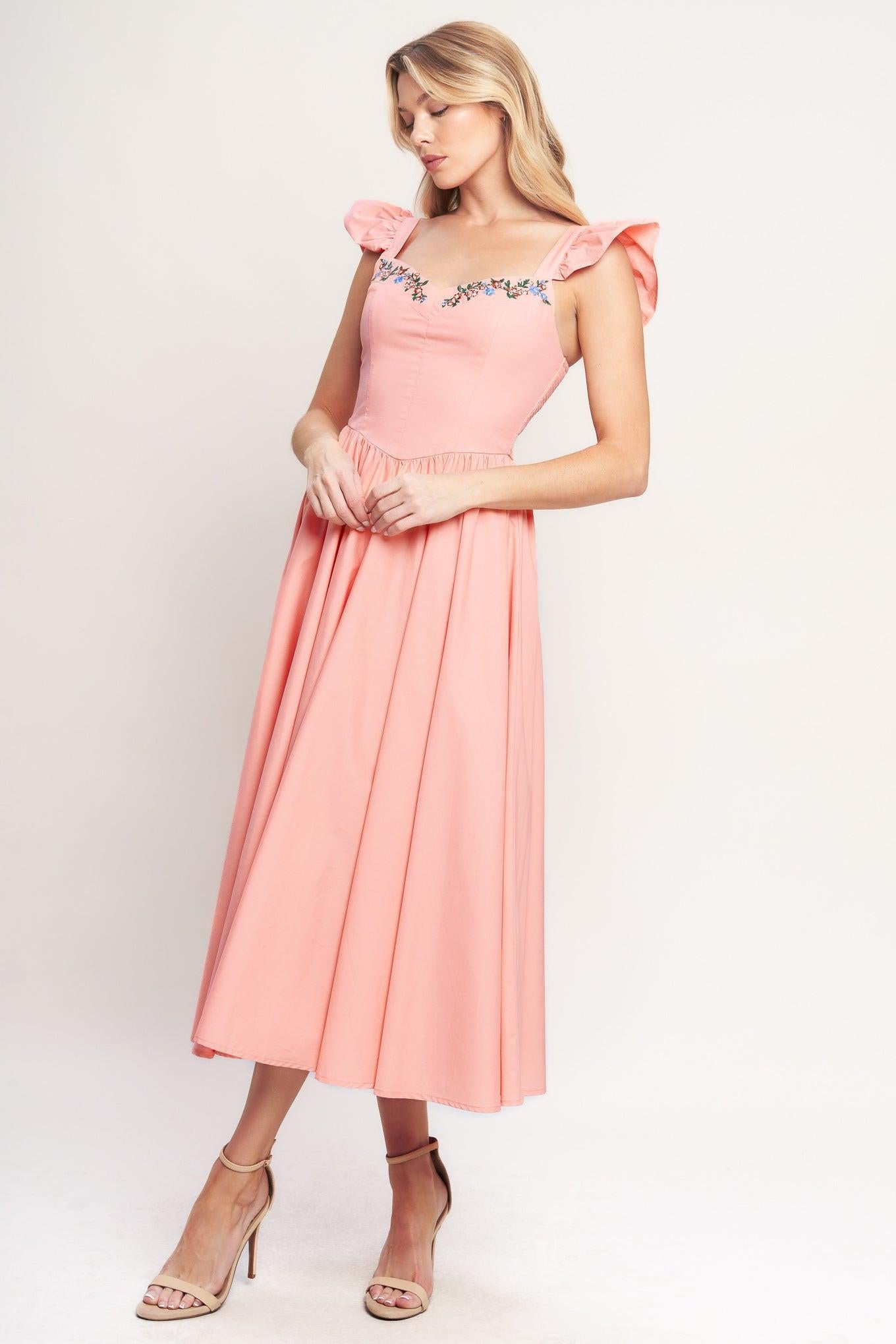 BLUSHED WITH LOVE WOVEN MIDI DRESS - Glamourous Grace