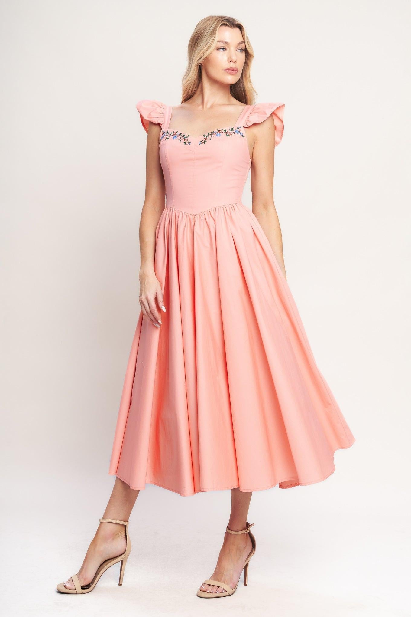 BLUSHED WITH LOVE WOVEN MIDI DRESS - Glamourous Grace