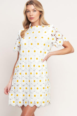 DAISIES AND DAYDREAMS WOVEN LACE MINI DRESS - Glamourous Grace