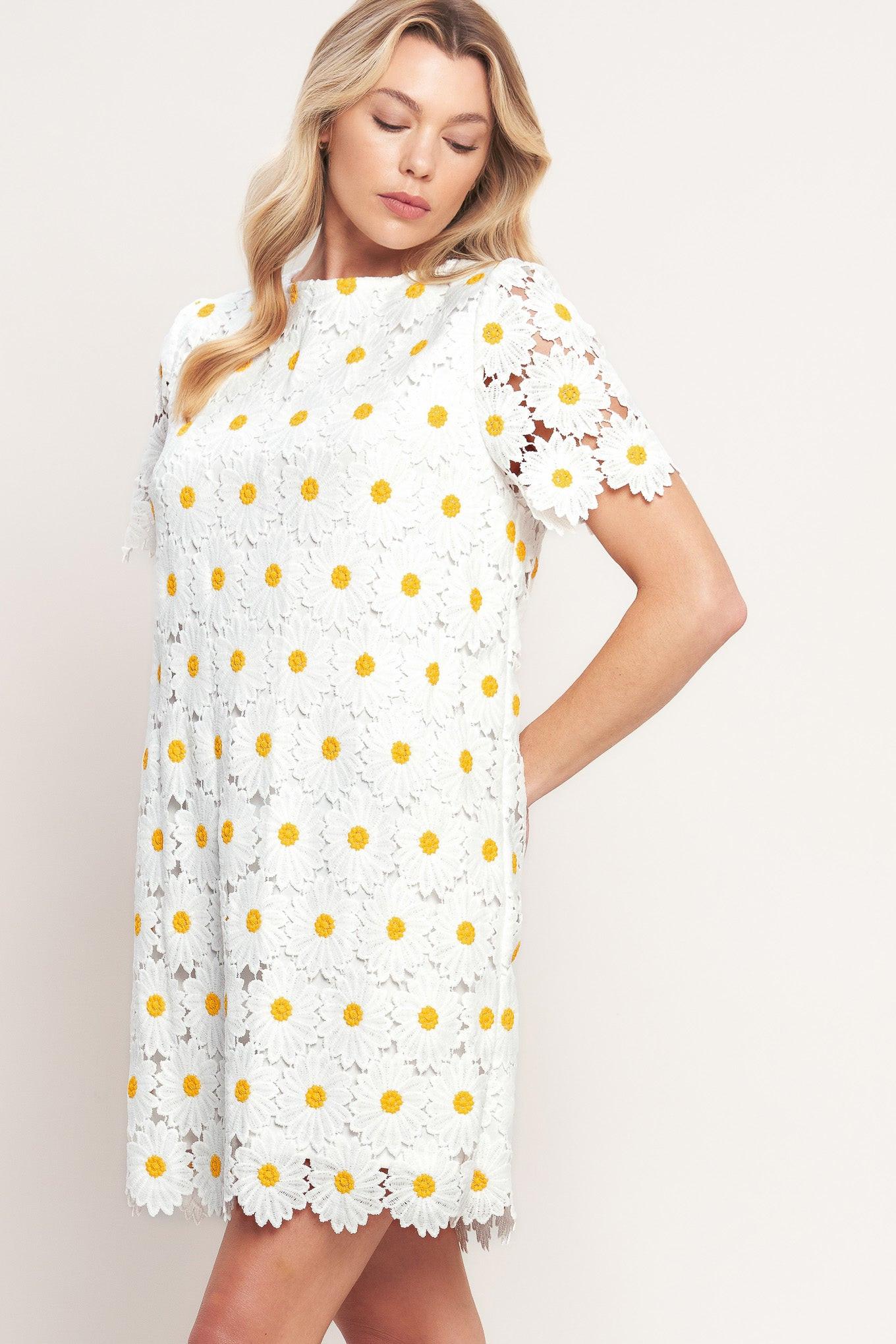 DAISIES AND DAYDREAMS WOVEN LACE MINI DRESS - Glamourous Grace