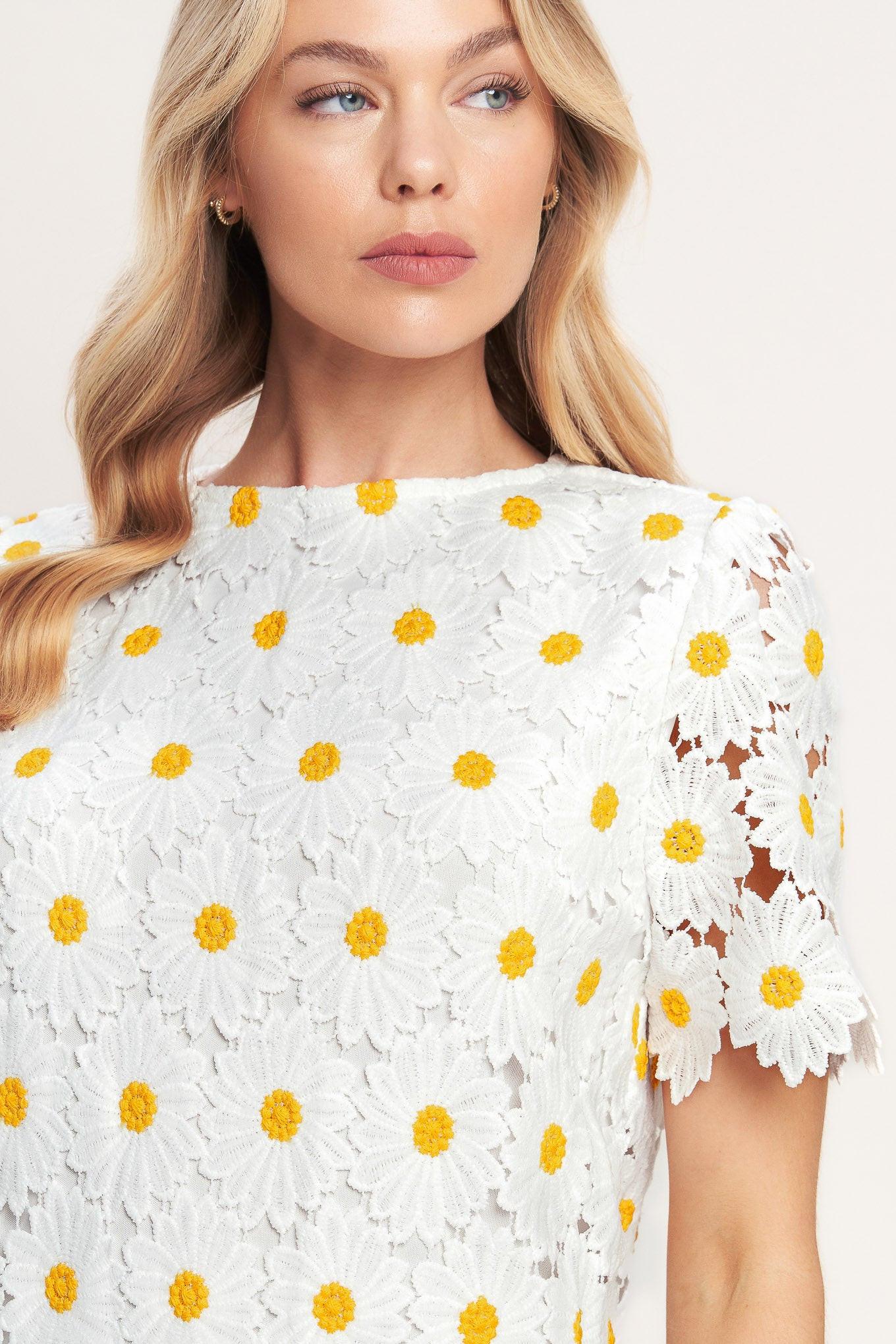 DAISIES AND DAYDREAMS WOVEN LACE MINI DRESS - Glamourous Grace
