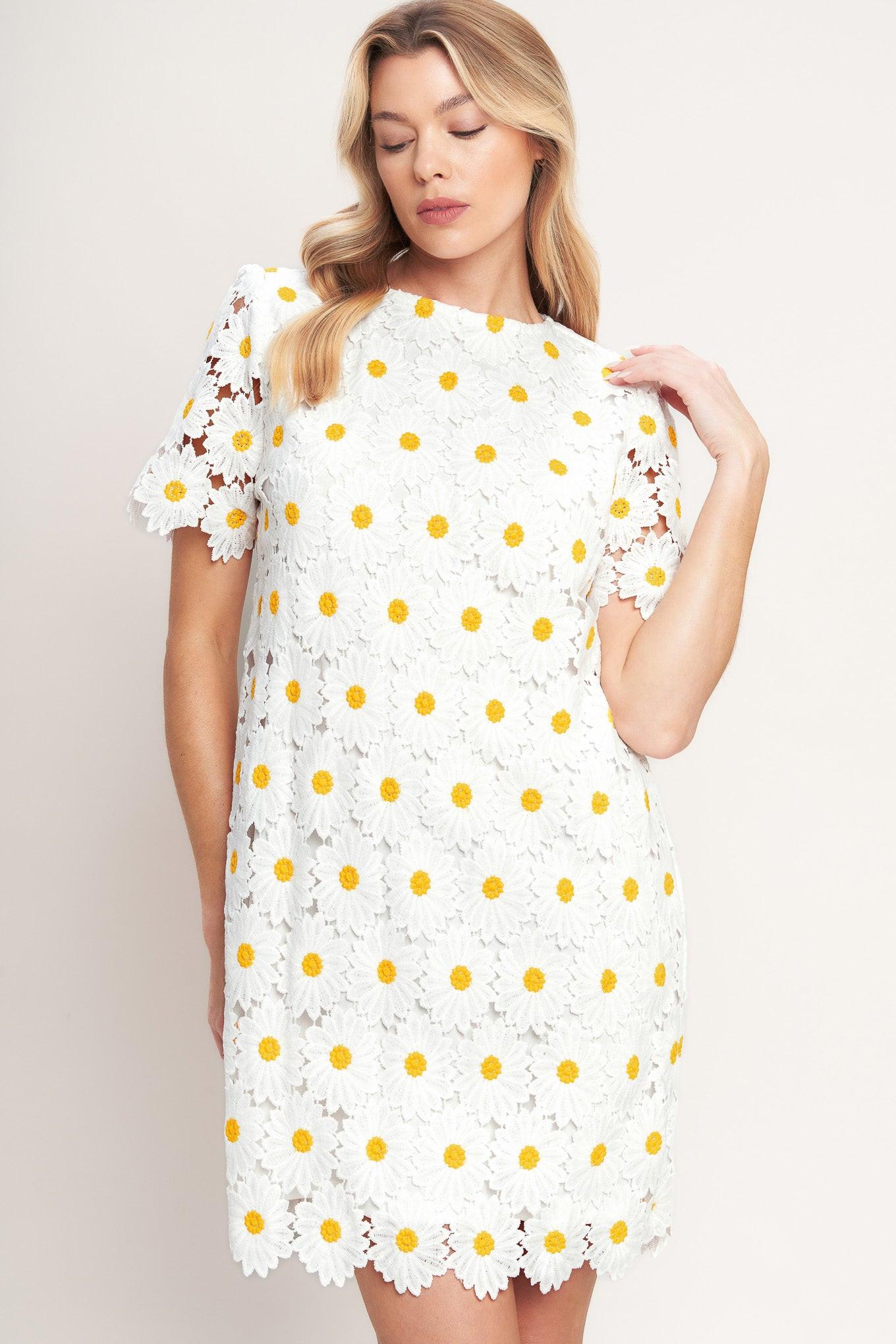 DAISIES AND DAYDREAMS WOVEN LACE MINI DRESS - Glamourous Grace