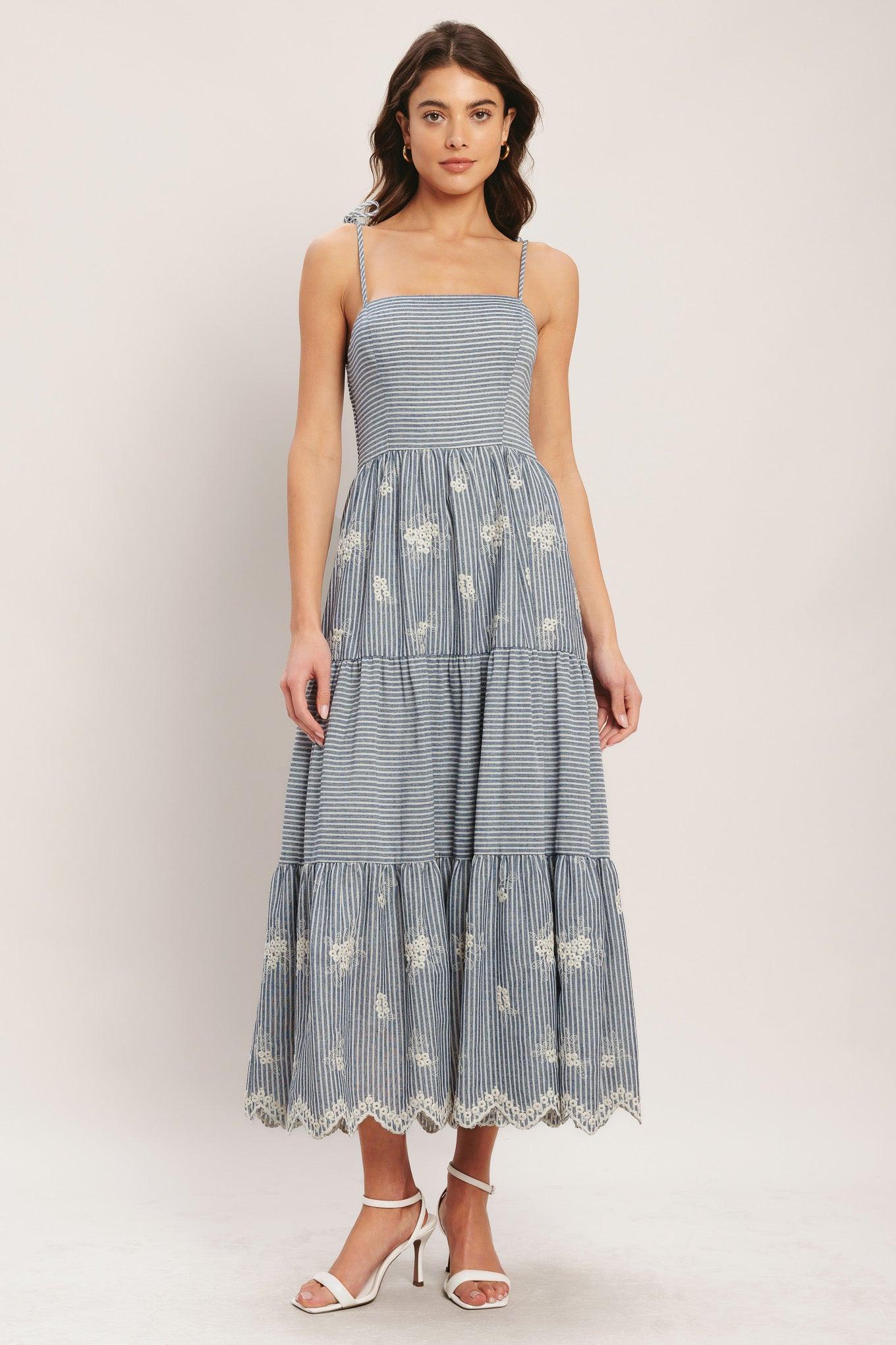 SALT AIR STRIPE WOVEN MIDI DRESS - Glamourous Grace