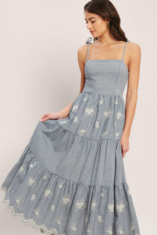 SALT AIR STRIPE WOVEN MIDI DRESS - Glamourous Grace