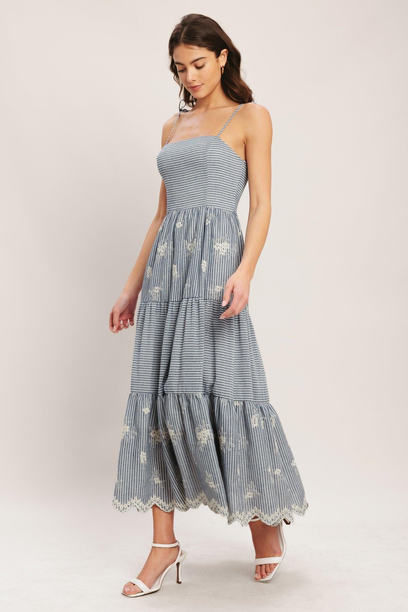 SALT AIR STRIPE WOVEN MIDI DRESS - Glamourous Grace