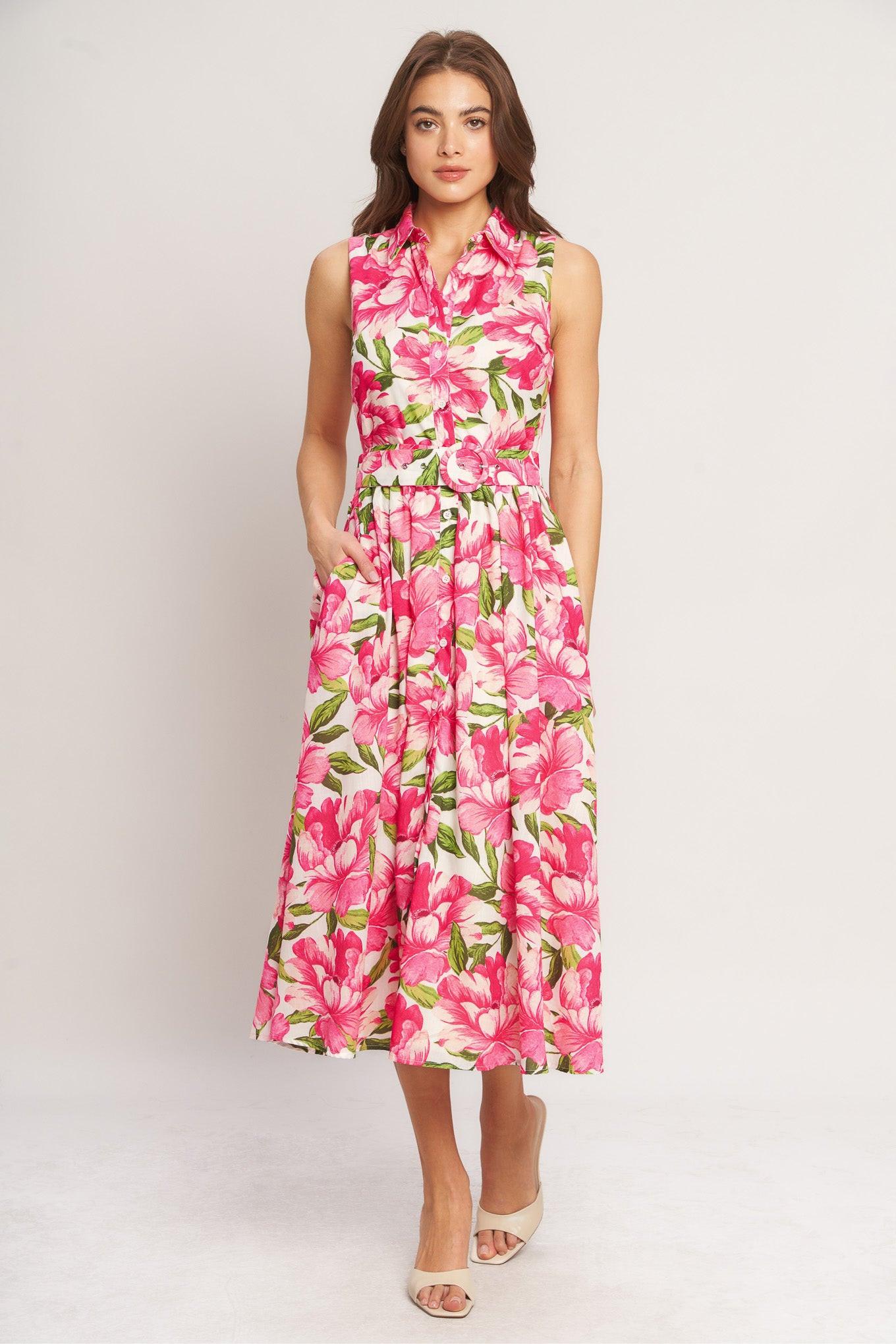 PINK PARADISE WOVEN MIDI DRESS - Glamourous Grace