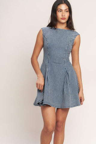 PERFECTLY PLANNED STRIPED DENIM MINI DRESS - Glamourous Grace