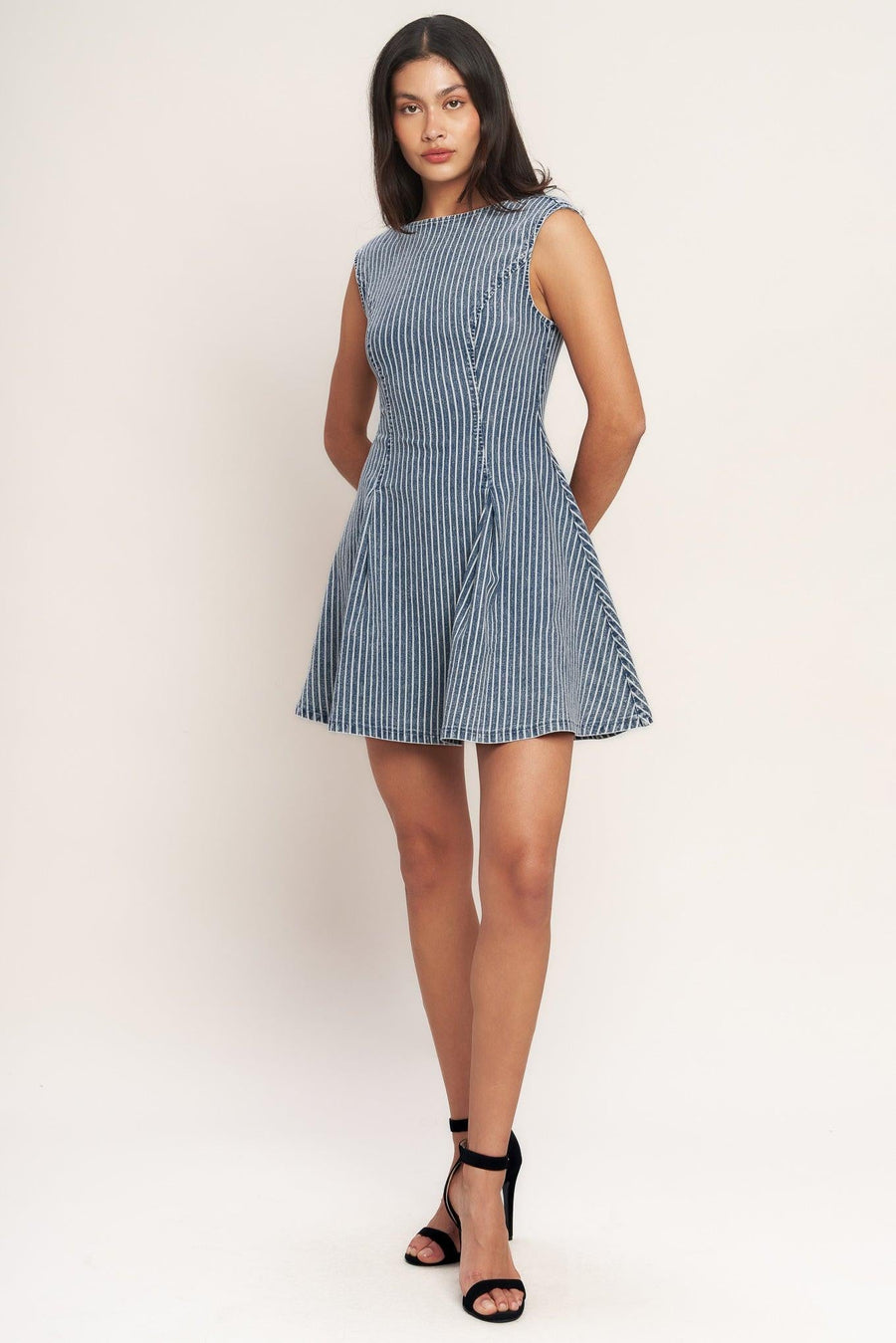 PERFECTLY PLANNED STRIPED DENIM MINI DRESS - Glamourous Grace
