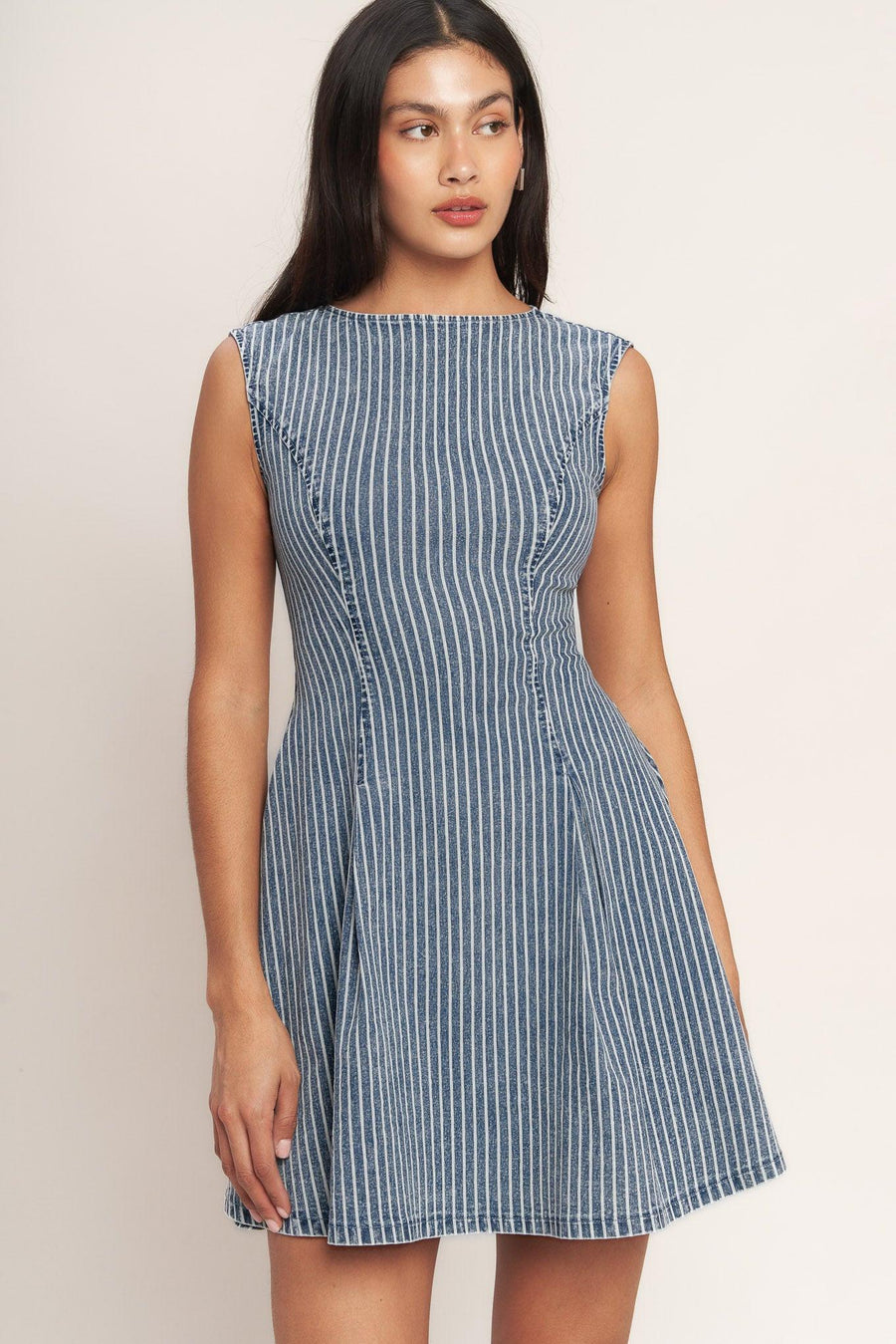 PERFECTLY PLANNED STRIPED DENIM MINI DRESS - Glamourous Grace