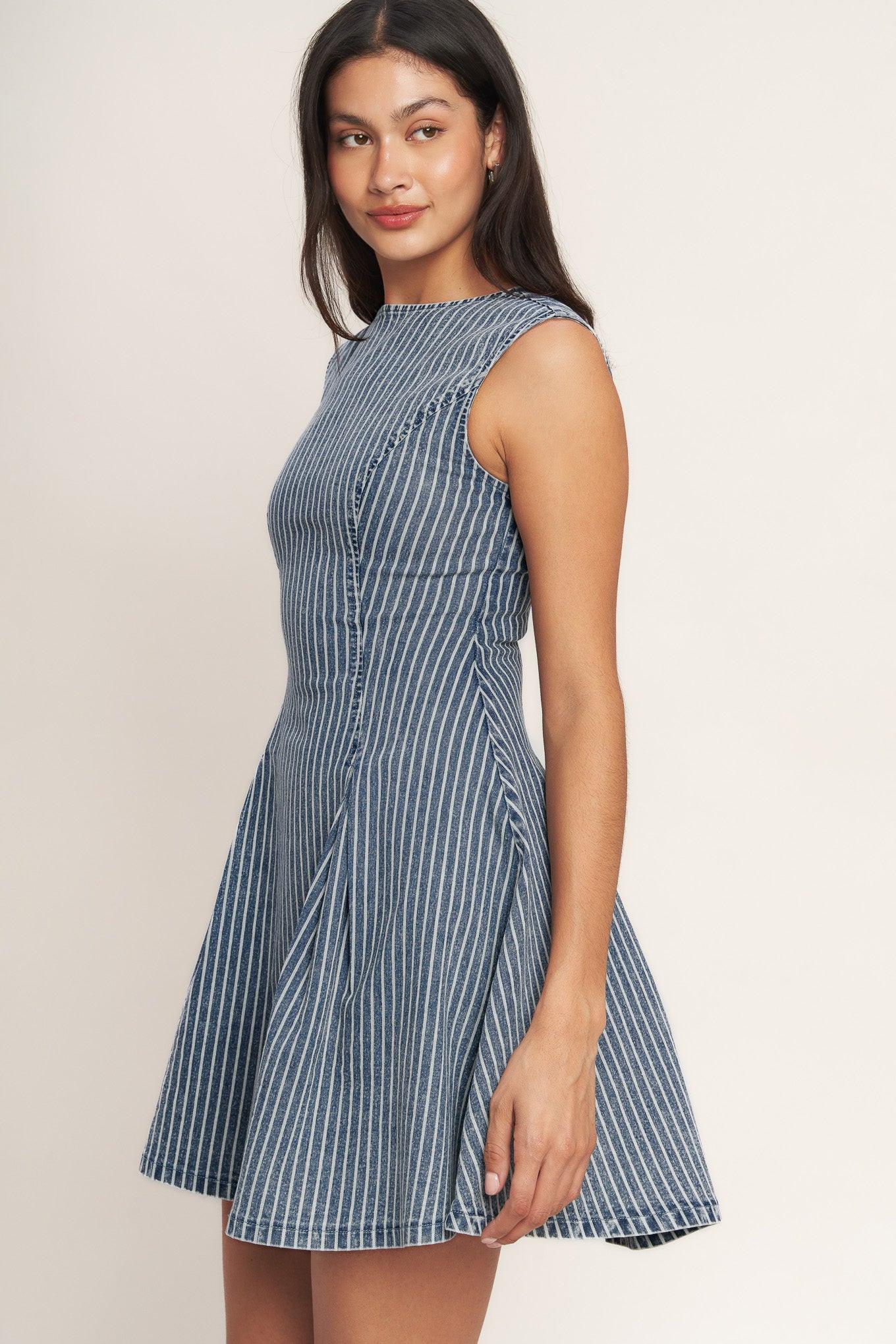 PERFECTLY PLANNED STRIPED DENIM MINI DRESS - Glamourous Grace