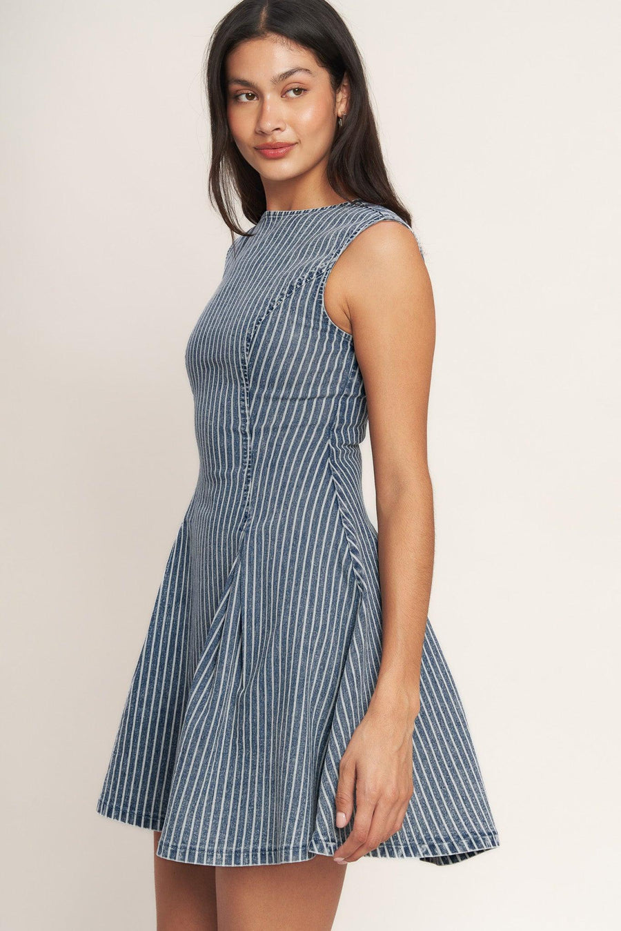 PERFECTLY PLANNED STRIPED DENIM MINI DRESS - Glamourous Grace