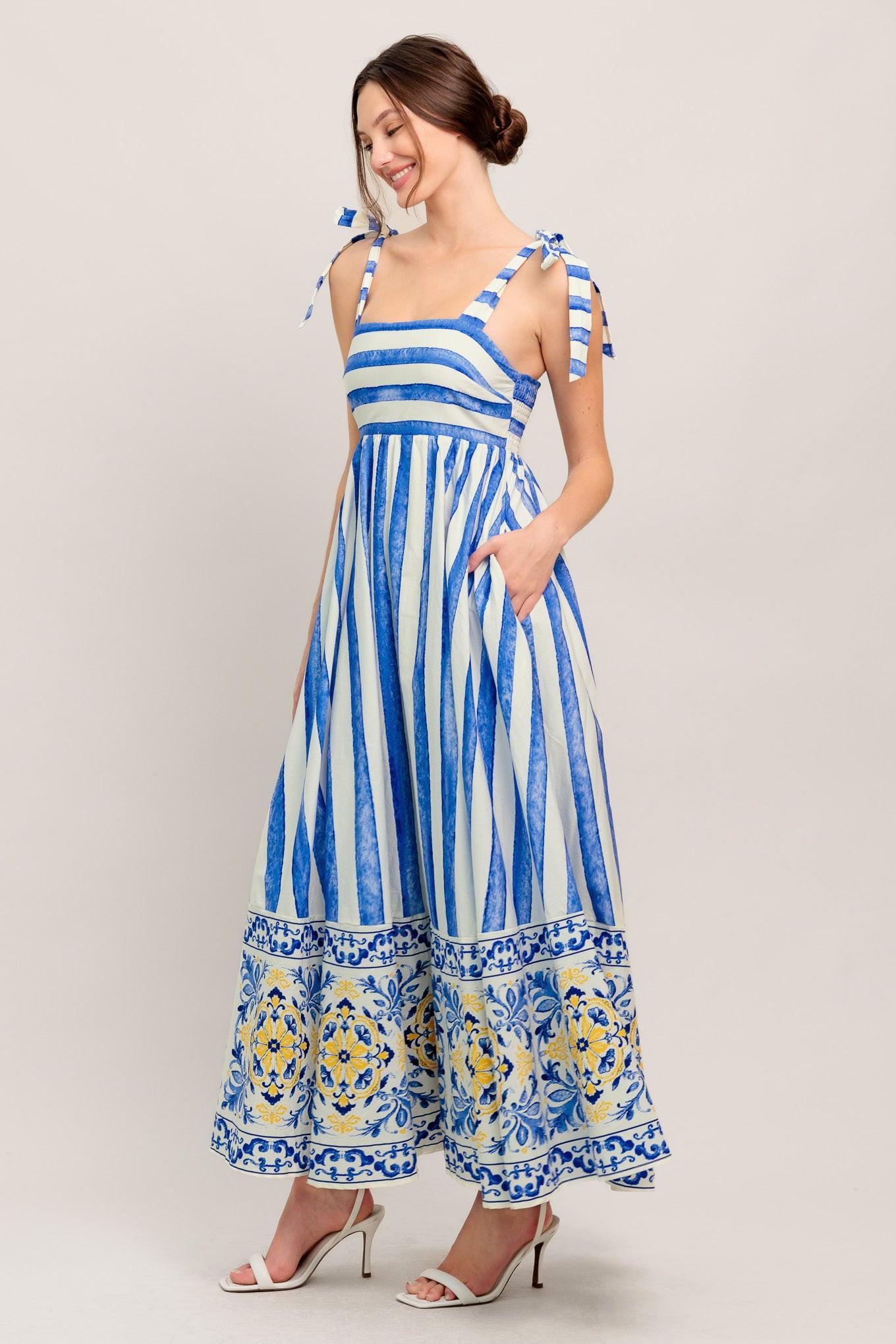 BLUE HORIZON BEAUTY WOVEN MIDI DRESS - Glamourous Grace