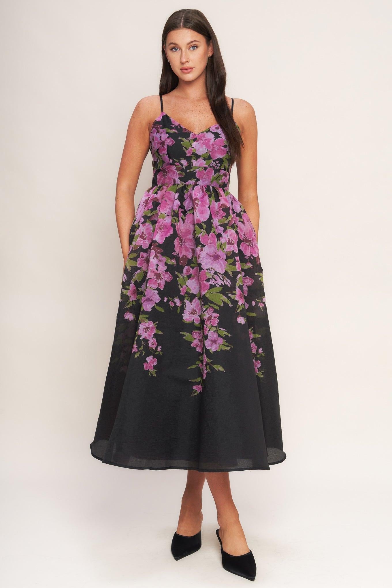 NIGHTFALL BLOSSOM WOVEN MIDI DRESS - Glamourous Grace