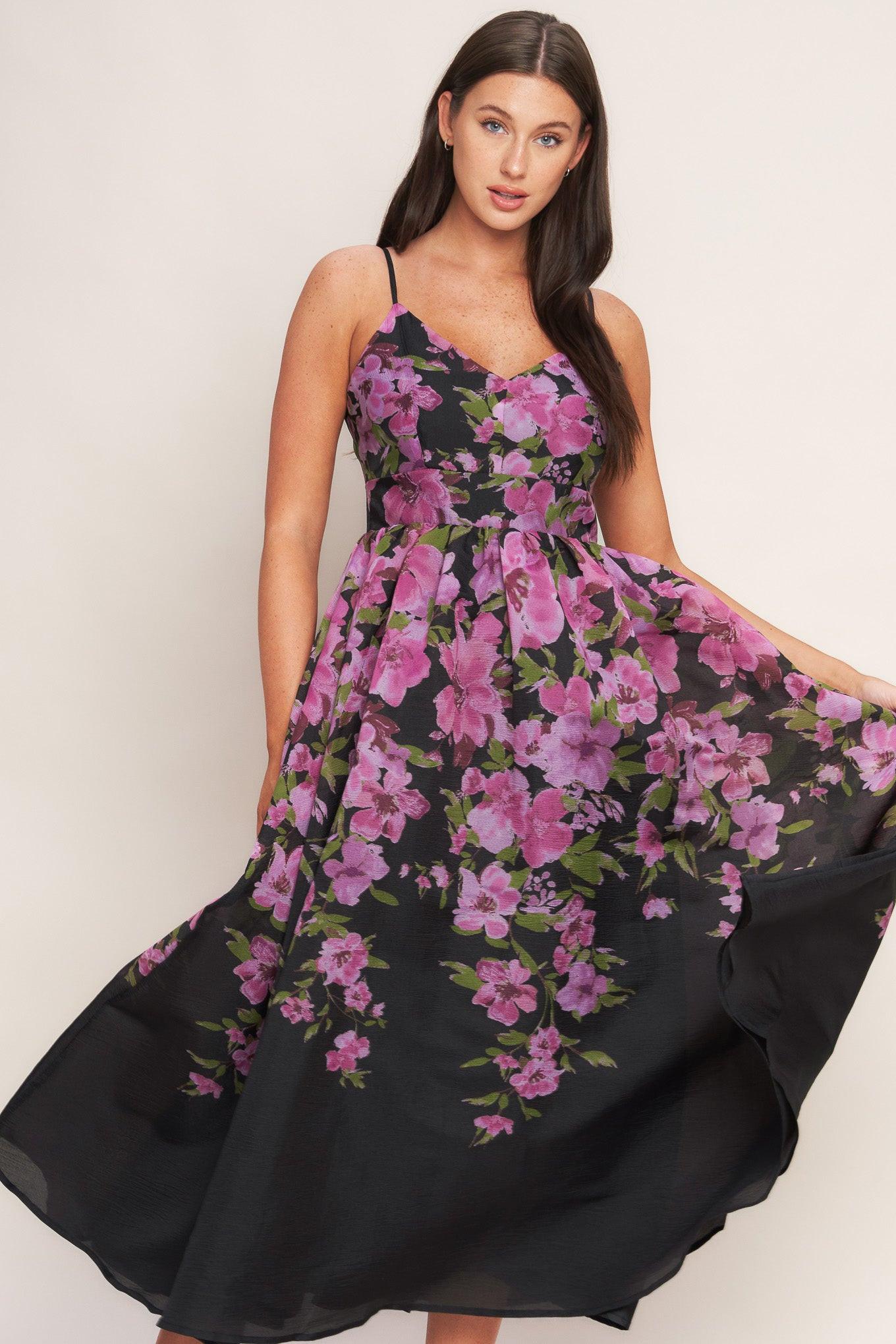 NIGHTFALL BLOSSOM WOVEN MIDI DRESS - Glamourous Grace