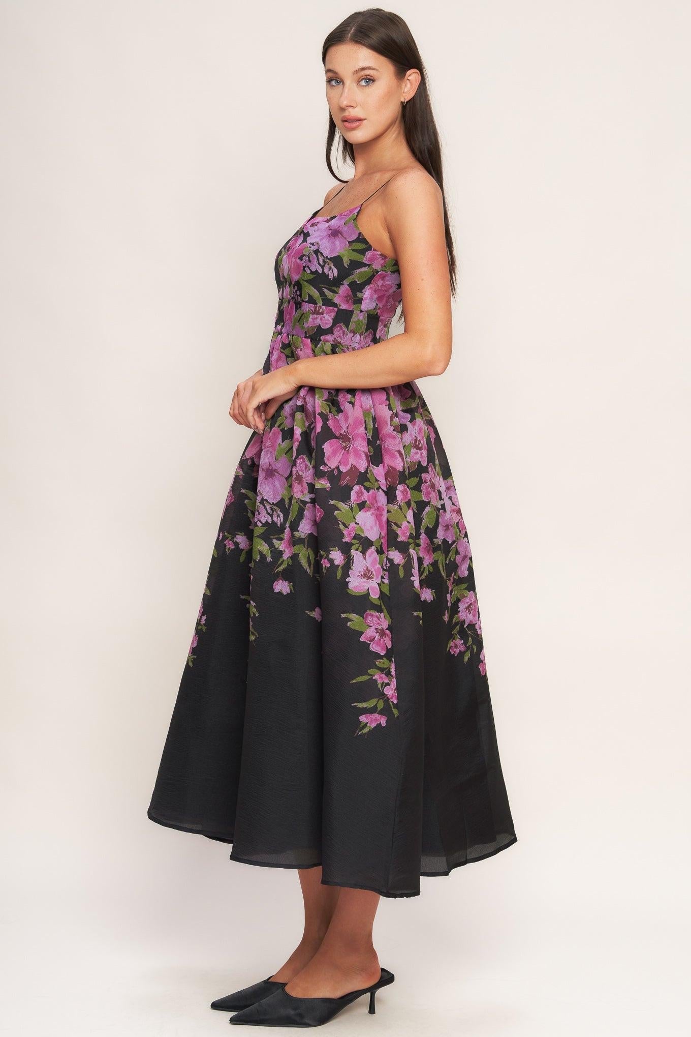 NIGHTFALL BLOSSOM WOVEN MIDI DRESS - Glamourous Grace